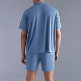 Orangehood 2024 Summer Fashion Solid Two Piece Set Men Clothing Casual Loose Lapel Short Sleeve Shirt&Pockets Shorts Suits Mens Tracksuit