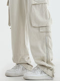 Orangehood White Cargo Pants for Men Hip Hop White Cargo Trousers Male Vintage Japanese Streetwear Casual Safari Style Pocket Zip