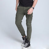 New men's pants Elastic foot close Skinny Pants Tactical military Men's Cargo Pants Multi-pocket Overalls  (No Belt)