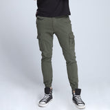 New men's pants Elastic foot close Skinny Pants Tactical military Men's Cargo Pants Multi-pocket Overalls  (No Belt)