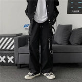 Orangehood   Goth Punk Black Cargo Pants With Chain Streetwear Men Wide Leg Trousers Harajuku Hip Hop Hombre Casual Joggers Pantalon Homme