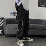 Orangehood   Goth Punk Black Cargo Pants With Chain Streetwear Men Wide Leg Trousers Harajuku Hip Hop Hombre Casual Joggers Pantalon Homme