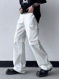 Orangehood   Casual Cargo Pants Men Y2K Clothes New Trendy White Camouflage Spliced Loose Straight Leg Side Pockets Work Trousers  Streetwear