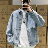 fall fits men Spring and Autumn Denim Coat Men's INS All-Matching Jacket Korean Style Student Fashion Loose Fashion Raccoon Top