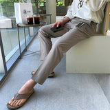 classy outfits men Small Suit Pants Men's Korean-Style Fashionable Slim-Fit Straight Casual Pants Fashionable Cropped Pants