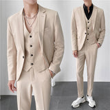 Orangehood homecoming outfits for guys Light Mature Korean Style Slim Fit Men's Casual Suit Three-Piece Solid Color Suit Suit High-End Fashion Suit