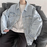 fall fits men Spring and Autumn Denim Coat Men's INS All-Matching Jacket Korean Style Student Fashion Loose Fashion Raccoon Top