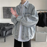 fall fits men Spring and Autumn Denim Coat Men's INS All-Matching Jacket Korean Style Student Fashion Loose Fashion Raccoon Top