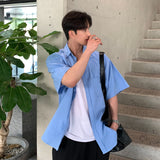 Orangehood guy outfits 2024 Summer Men's Solid Color Short-Sleeved Shirt Casual Korean Casual Shirt Jacket