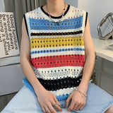 Orangehood Y2K Striped Contrast Color Knitted Camisole Mens Summer Fashion Crew Neck Sleeveless Knit Tank Tops For Men Hip Hop Loose Vest