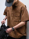 Orangehood Techwear Cargo Shirts Men Short Sleeve Top Men's Clothing Casual Darkwear Summer Japanese Streetwear Hip Hop Harajuku