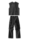 Orangehood Cargo Pants Sets Vest Hooded Summer 2 Piece Outfit Japanese Sleeveless Suit Male Korean Streetwear Hip Hop Plus Size 5XL