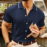 Orangehood New Casual Mens Knitted Shirts Short-sleeved Slim Fit Button-up Lapel Knit Tops For Men Summer Trendy Knitting Shirt Streetwear