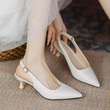 Orangehood Pointed back hollow thin heel white high heels for women's 2024 summer Korean version new one line French toe sandals