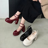 Orangehood Designer Platform Women Mary Jane Shoes Fashion Elegant Double Buckle Thick Heel Shoes Ladies Dress Pumps High Heel Party Shoes