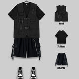 Orangehood Techwear Men's Shorts Set Tank Top Men Cargo Punk Rave Vest Male Shirt Streetwear Hip Hop Hippie Men Clothing Pockets