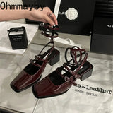 Orangehood 2024 Summer Design Women Sandal Fashion Narrow Band Dress Square Heel Shoes Ladies Outdoor Patent Leather Mary Jane Shoes