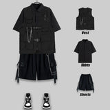 Orangehood Techwear Men's Shorts Set Tank Top Men Cargo Punk Rave Vest Male Shirt Streetwear Hip Hop Hippie Men Clothing Pockets