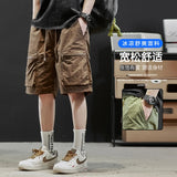Orangehood Summer Fashion Elastic Waist Lace Up Loose Casual Pockets Cargo Pants Men Solid Color Knee Length Sporty Trousers Men's Clothing