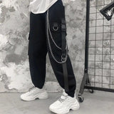 Orangehood   Black Sweatpants Gothic Harajuku Jogger Trousers Men Chains Pocket Punk Cargo Pants Women Clothing Hip-Hop Streetwear Techwear