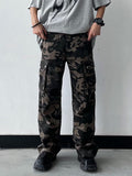 Orangehood   Casual Cargo Pants Men Y2K Clothes New Trendy White Camouflage Spliced Loose Straight Leg Side Pockets Work Trousers  Streetwear