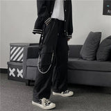 Orangehood   Goth Punk Black Cargo Pants With Chain Streetwear Men Wide Leg Trousers Harajuku Hip Hop Hombre Casual Joggers Pantalon Homme