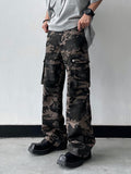 Orangehood   Casual Cargo Pants Men Y2K Clothes New Trendy White Camouflage Spliced Loose Straight Leg Side Pockets Work Trousers  Streetwear